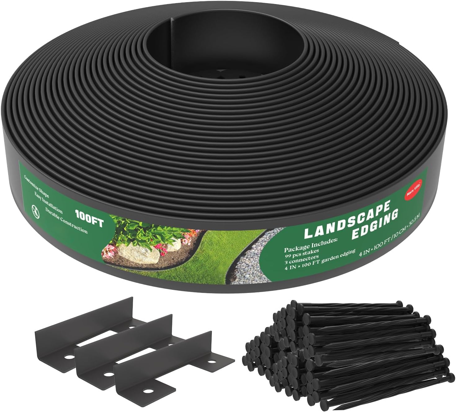Mars Villa Landscape Edging Border 100FT No Dig Garden Edging Kit Flexible Landscape Edging 4 inch
