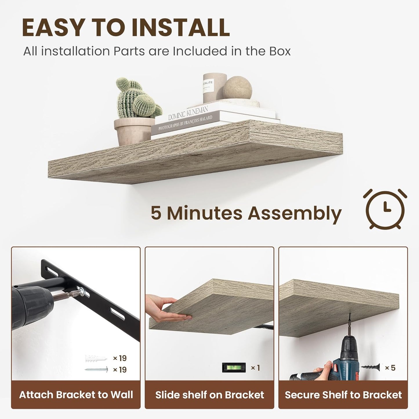 36 Inch Floating Shelves, 12 Inch Deep Floating Shelves for Wall, Floating Shelf with Invisible