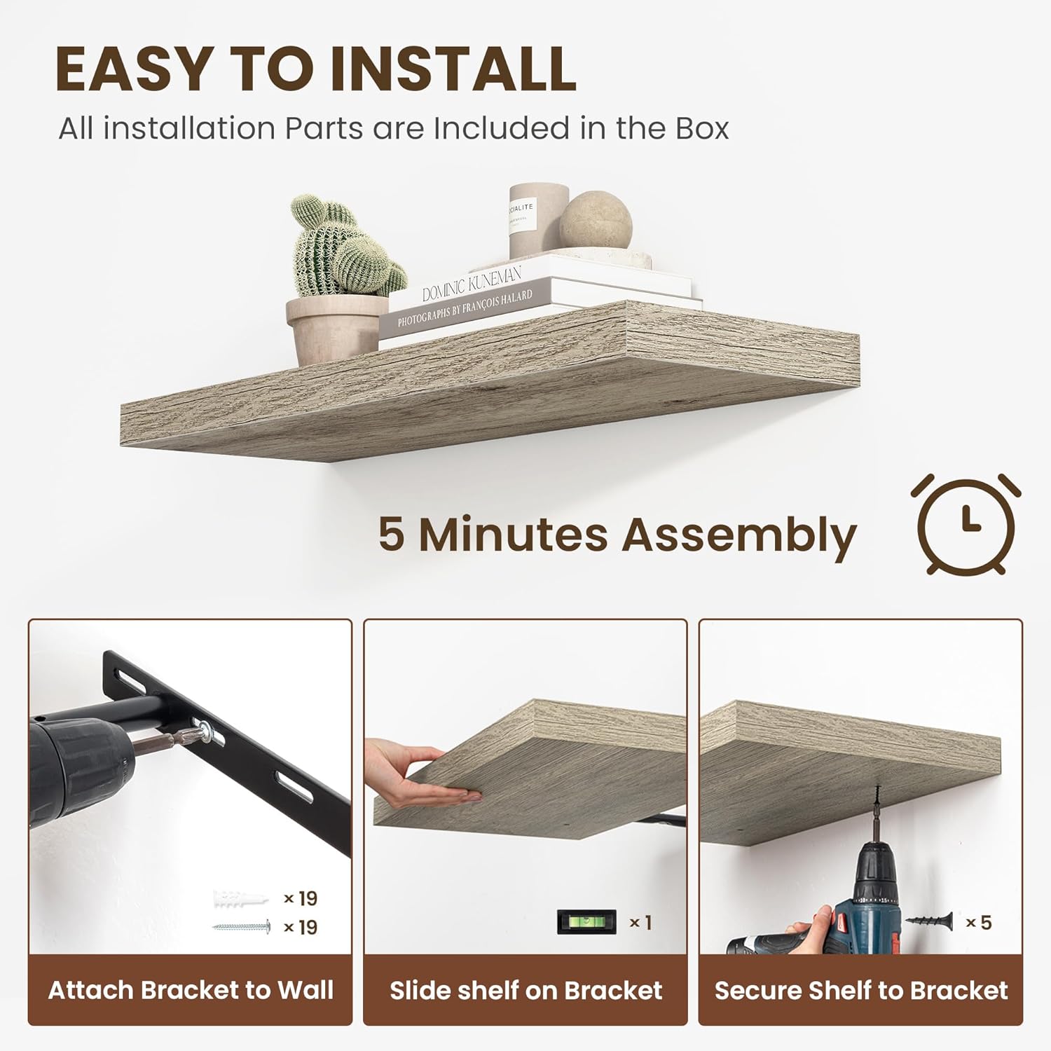 36 Inch Floating Shelves, 12 Inch Deep Floating Shelves for Wall, Floating Shelf with Invisible