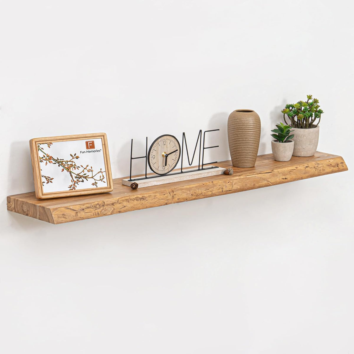 Floating Shelves for Wall, 42" Live Edge Solid Elm Wood Floating Shelf, Wall-Mounted Display