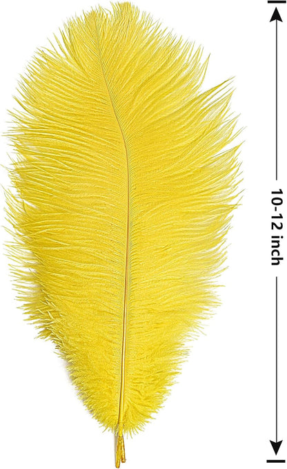 THARAHT Yellow Ostrich Feathers 24pcs Natural Bulk 10-12Inch 25cm-30cm for Crafts Wedding Party