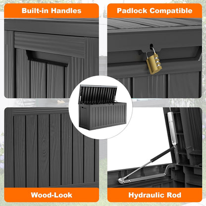 80 Gallon Resin Deck Box, Lockable Patio Outdoor Storage Box for Furniture, Garden Tools and Tools