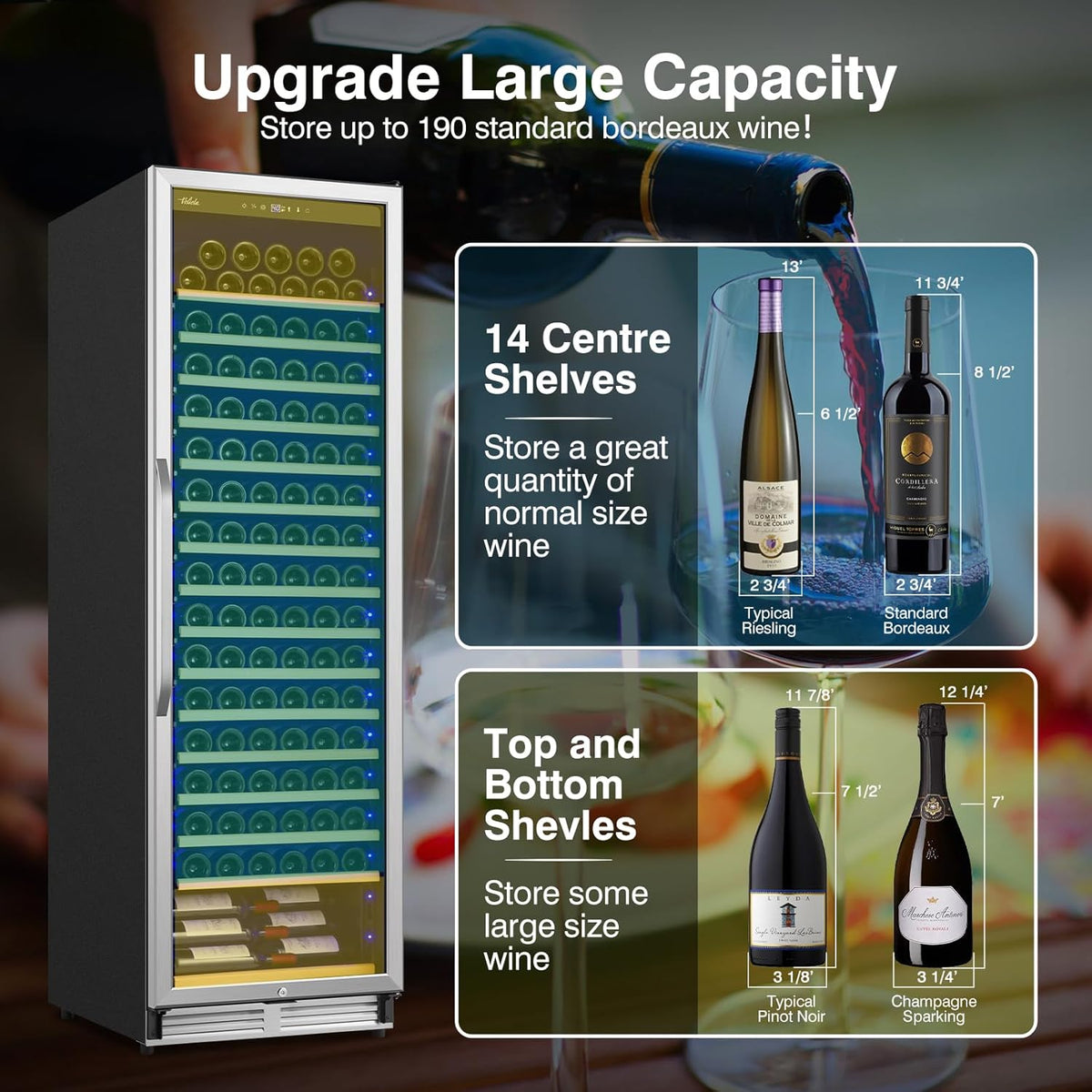 Upgraded 190 Bottles Wine Cooler Refrigerator,24 Inch Wide Wine Fridge with Professional