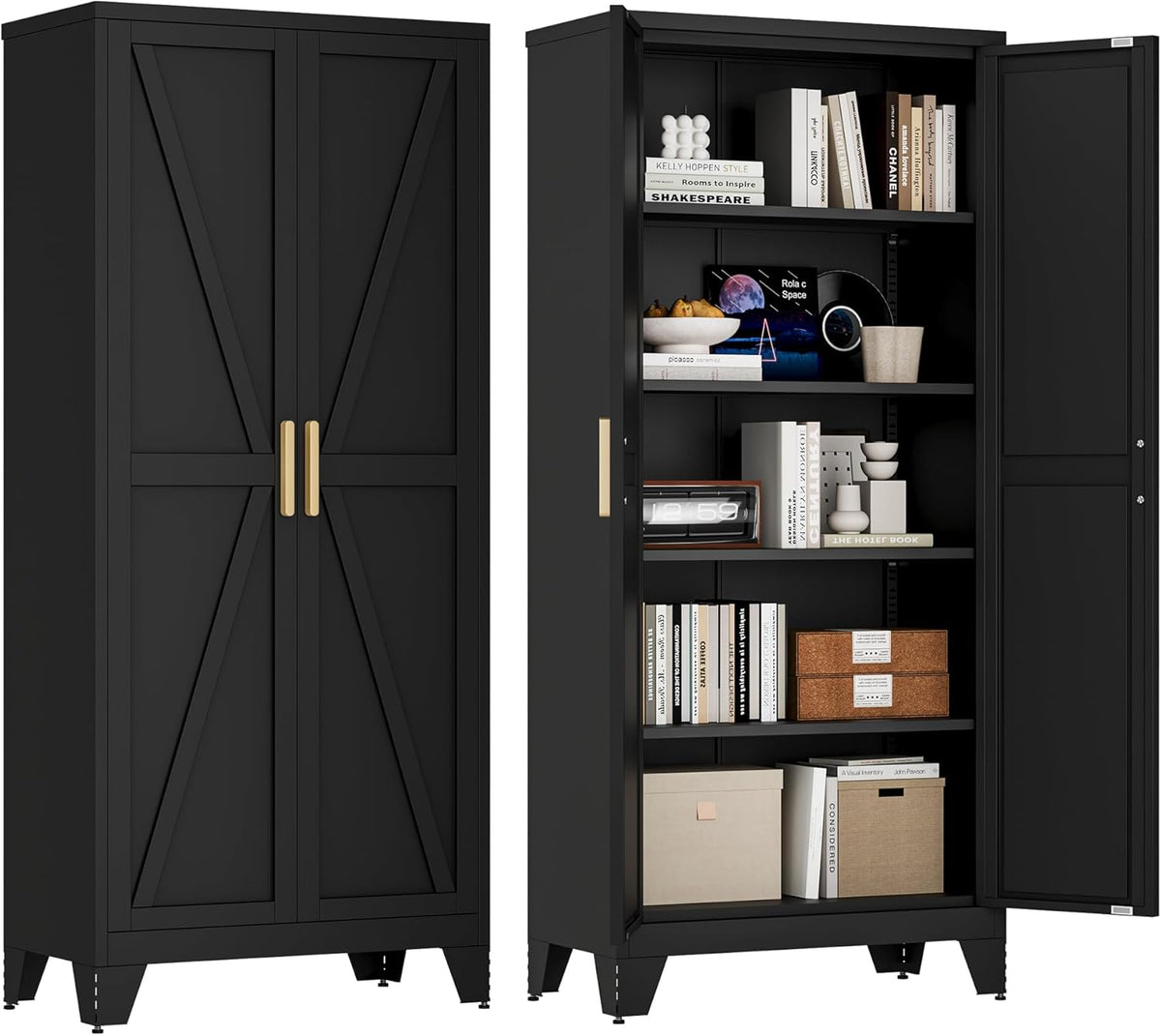 71'' Farmhouse Metal Storage Cabinet with Barn Doors,Steel File Cabinet for Home Office,Kitchen
