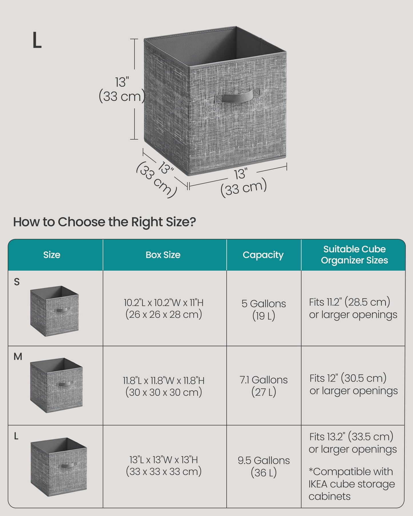 SONGMICS Storage Cubes, 13 x 13 x 13 Inches Non-Woven Fabric Bins with Double Handles, Set of 10