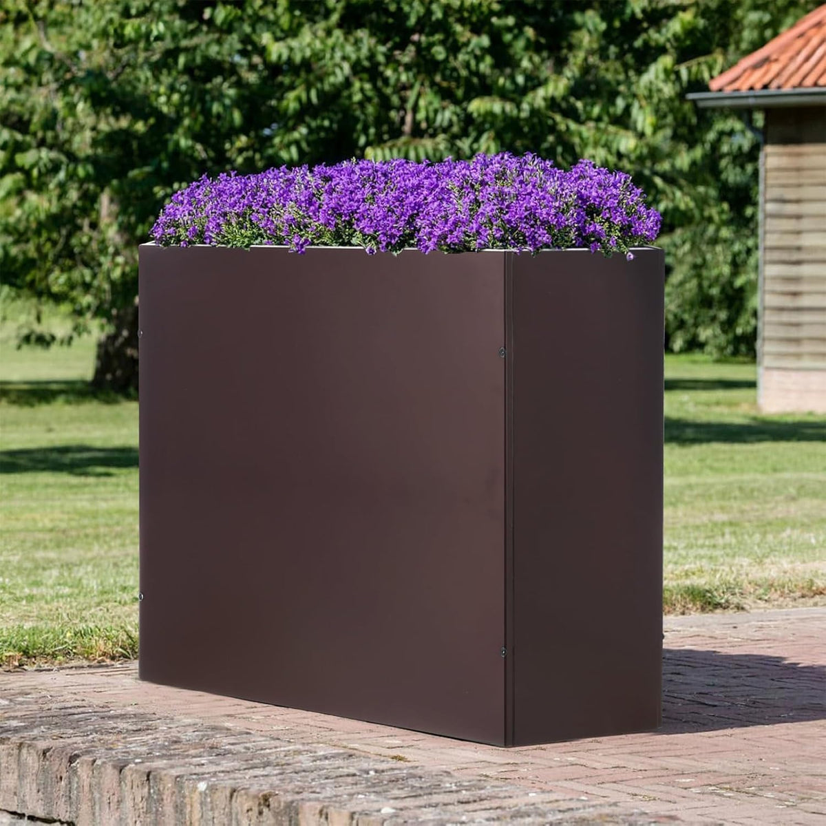 SUNNYPARK Large Metal Planter Box 32”x 12”x 24”, Rectangular Modern Brown Metal Planter Box Heavy