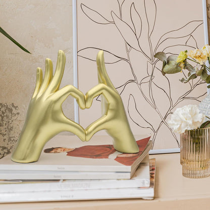Accessoryway Gold Heart Hands Decor Sculpture,Small Love Heart Gesture Decorative Sign Sculpture