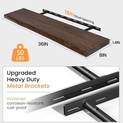 Fun Memories Solid Elm Wood Floating Shelves, 36 Inch Floating Shelves for Wall, Wall-Mounted Live