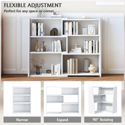 IOTXY Wooden Extendable Shelf Bookcase - 3-Tier Ladder Low Short Bookshelf for Small Space or
