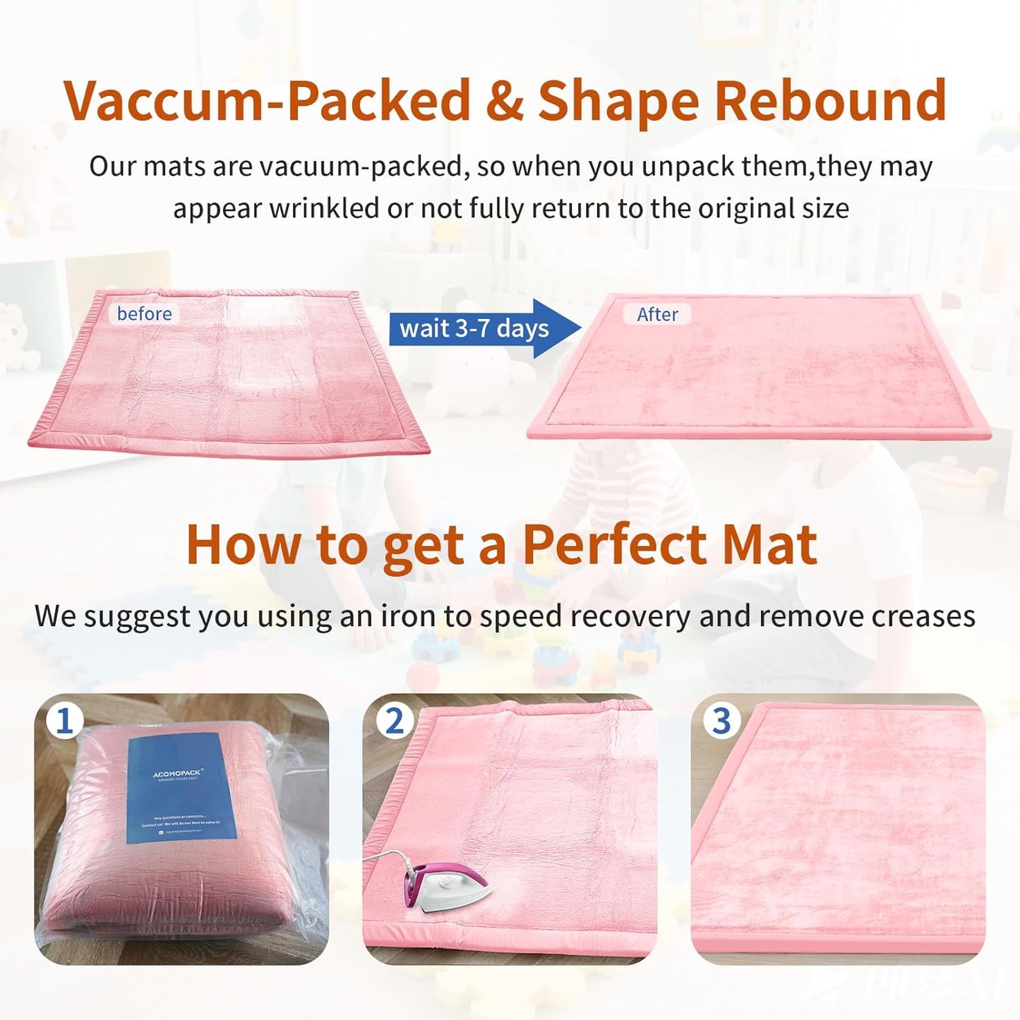 ACOMOPACK Baby Play Mat for Floor,1.3" Thick Memory Foam Area Rug for Living Room,Soft Velvet