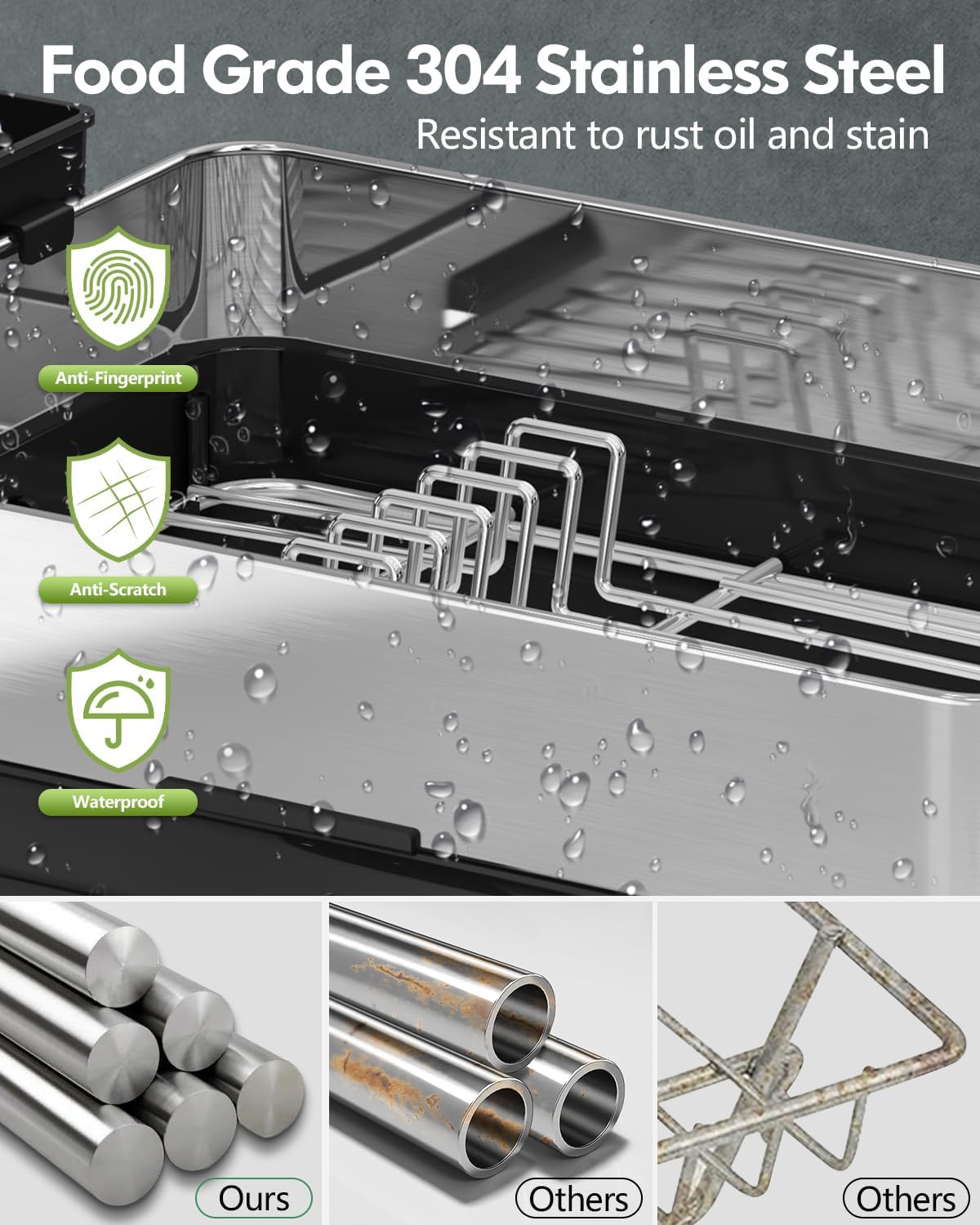 BOOSINY Stainless Steel Dish Drying Rack, Dish Racks for Kitchen Counter, Rust Proof Dish Drainer