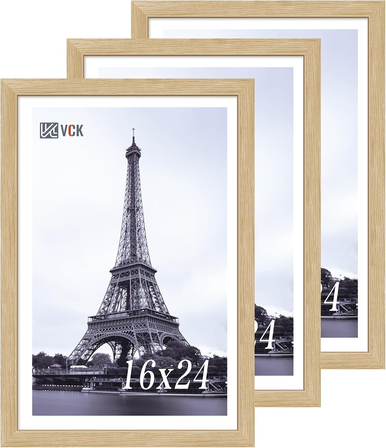 VCK 16x24 Oak Wood Frame for Poster & Picture, Natural Solid Wood Photo Frames 3 Pack, Wall Gallery