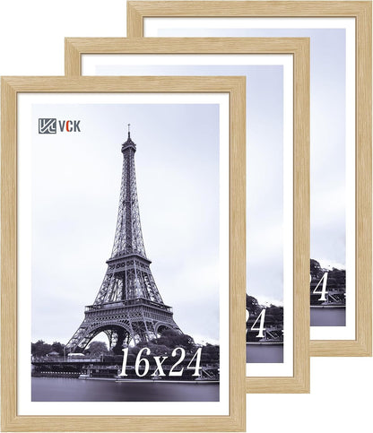 VCK 16x24 Oak Wood Frame for Poster & Picture, Natural Solid Wood Photo Frames 3 Pack, Wall Gallery