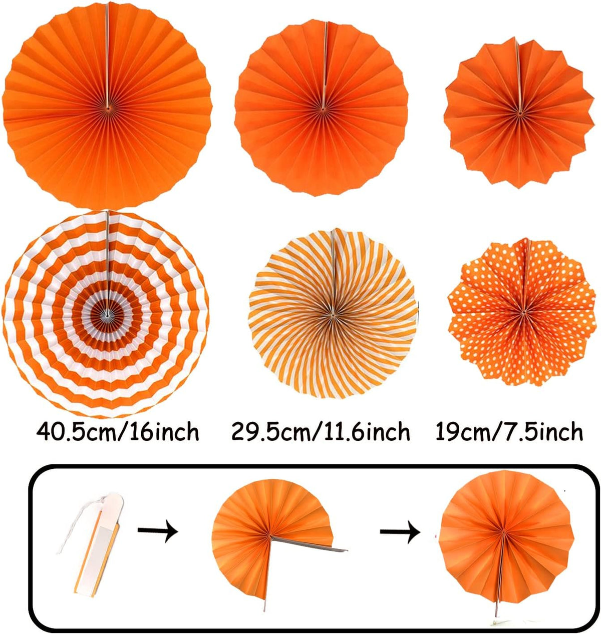 ZERODECO Party Decoration, 21 Pcs Orange Hanging Paper Fans Pom Poms Flowers, Garlands String Polka
