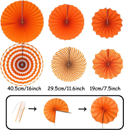 ZERODECO Party Decoration, 21 Pcs Orange Hanging Paper Fans Pom Poms Flowers, Garlands String Polka