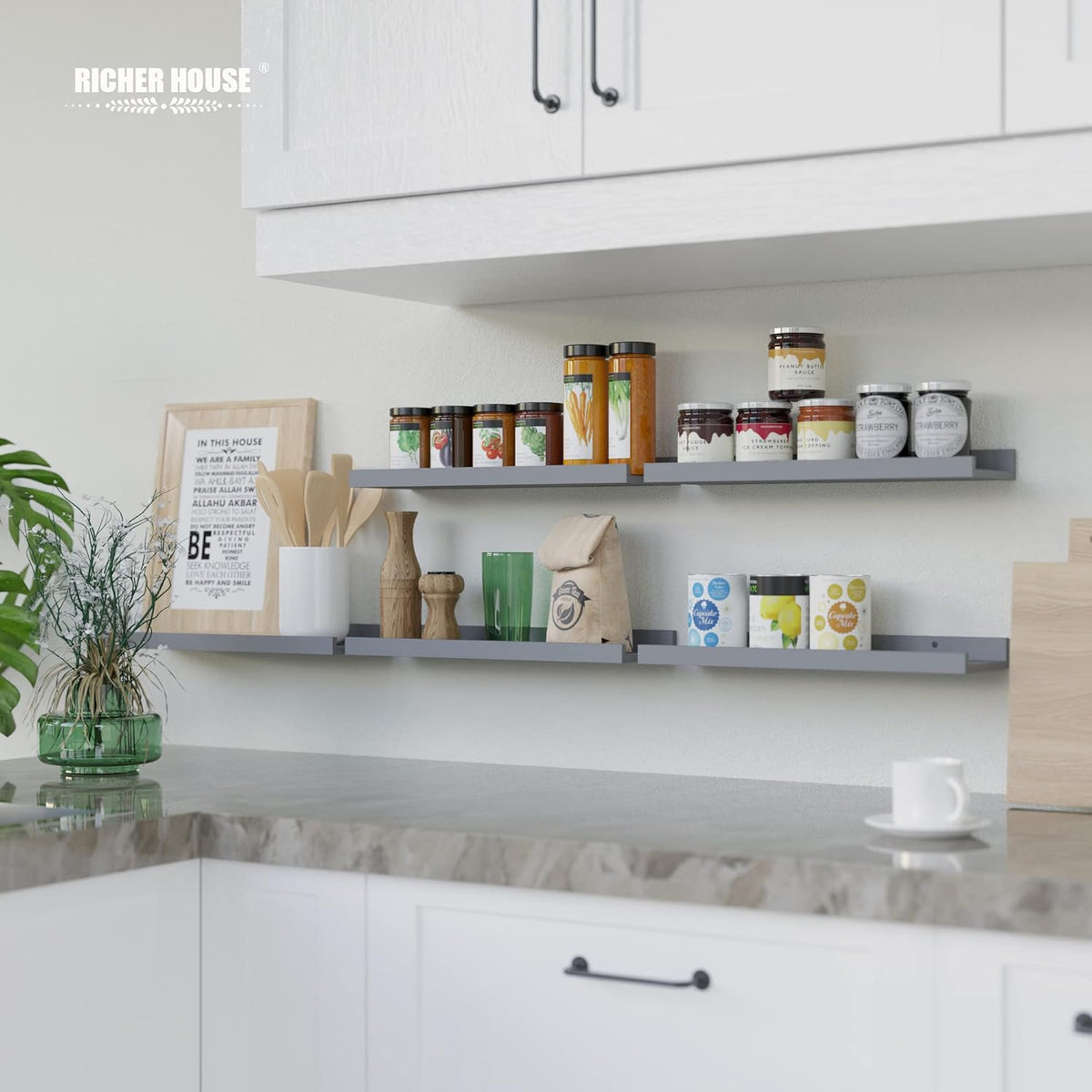 RICHER HOUSE Mounted Shelves for Wall Decor, Modern Picture Ledge Shelf with Lip for Wall Storage
