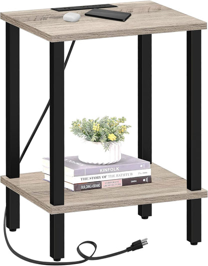 TUTOTAK End Table with Charging Station, Small Side Table with Outlets, Nightstand Bedside Table