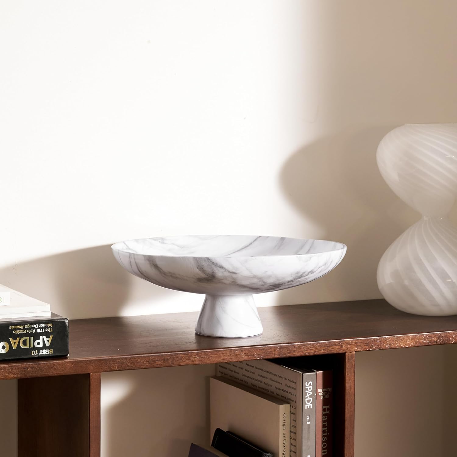 DN DECONATION White Resin Decorative Bowl for Modern Home Decor, 11.2" Large Pedestal Kitchen Fruit