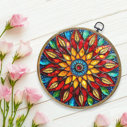 Colorful Geometric Mandala Framed Round Wall Decor Canvas Wall Art Hanging Prints Artwork for Home