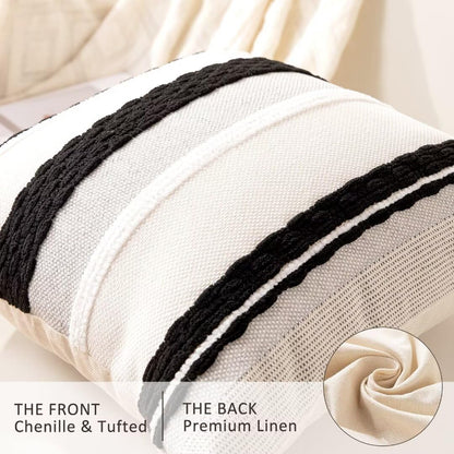 Boho Throw Pillow Covers 18x18 Set of 2 Farmhouse Decorative Cushion Case Striped Square Pillows