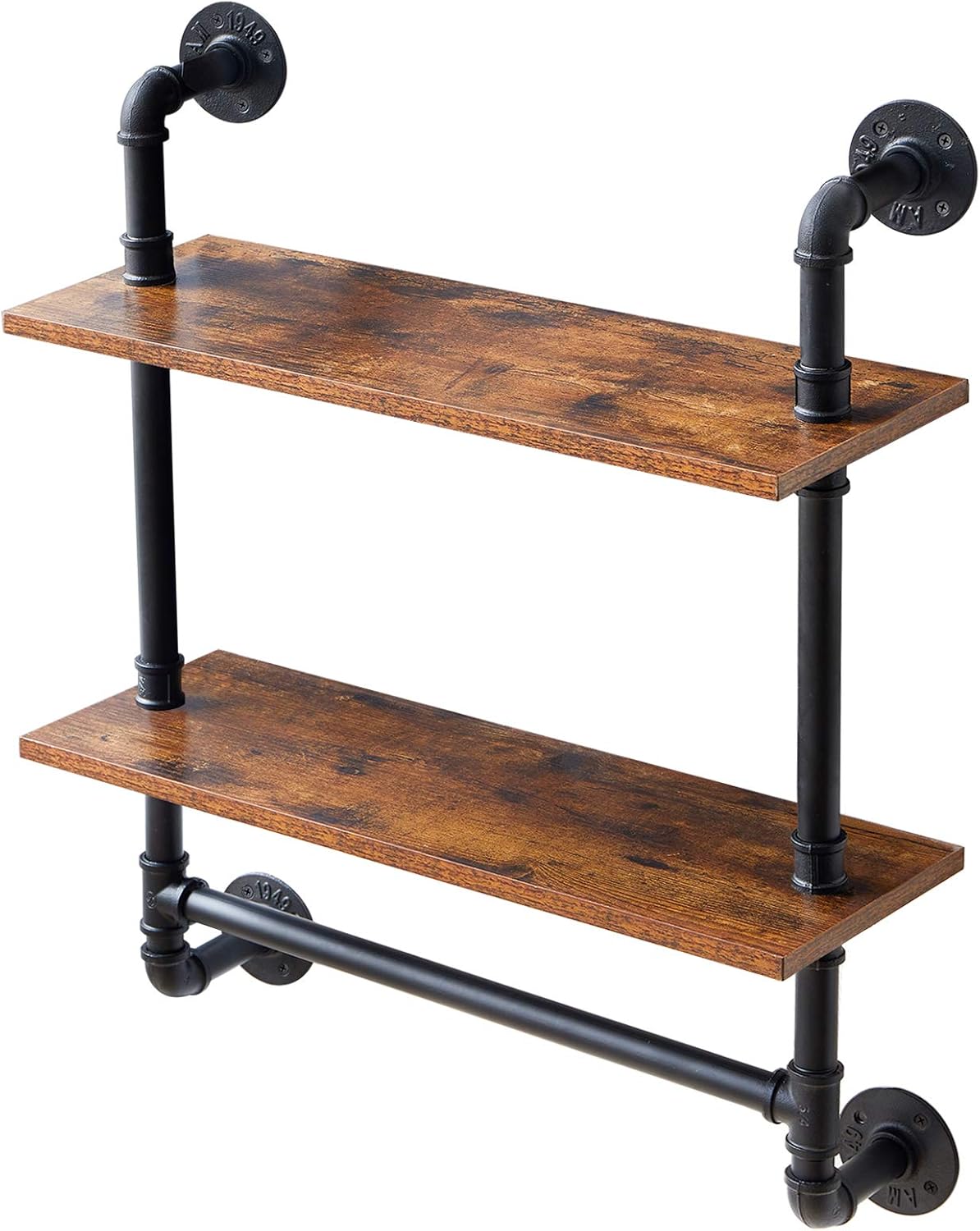 IBUYKE Pipe Floating Shelves,Rustic Iron 28.5 inches Industrial Pipe Shelf,2-Tier Wall Shelf with