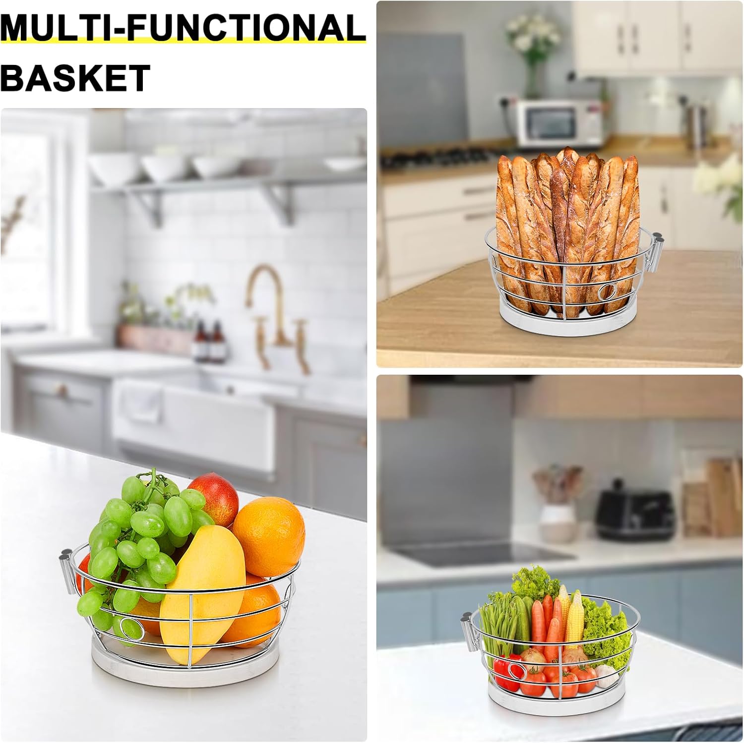 Livabber Countertop Fruit Basket Bowl with Banana Hanger, Modern Standing Fruit Vegetable Bowl
