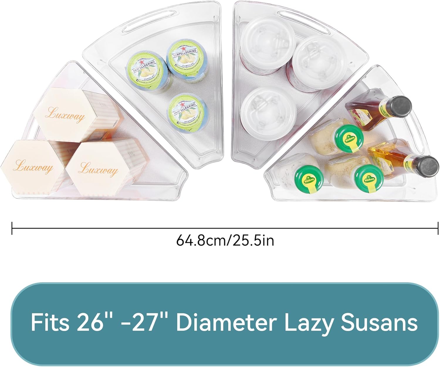 Oubonun Lazy Susan Organizers Set of 6, 10.2”x 9.4”x 4” Plastic Transparent Kitchen Cabinet Storage