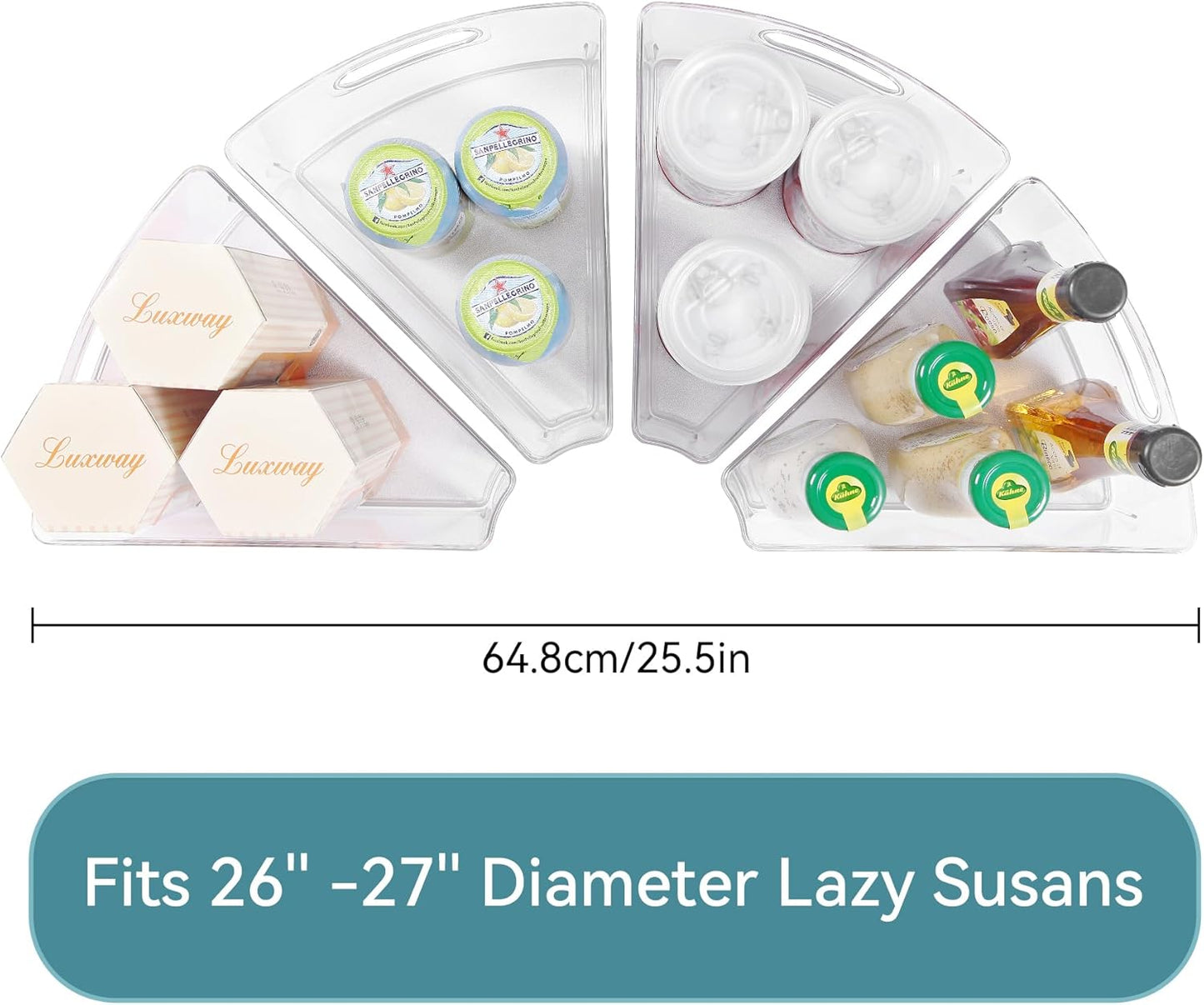 Oubonun Lazy Susan Organizers Set of 4, 10.2”x 9.4”x 4” Plastic Transparent Kitchen Cabinet Storage