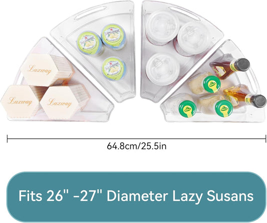 Oubonun Lazy Susan Organizers Set of 4, 10.2”x 9.4”x 4” Plastic Transparent Kitchen Cabinet Storage