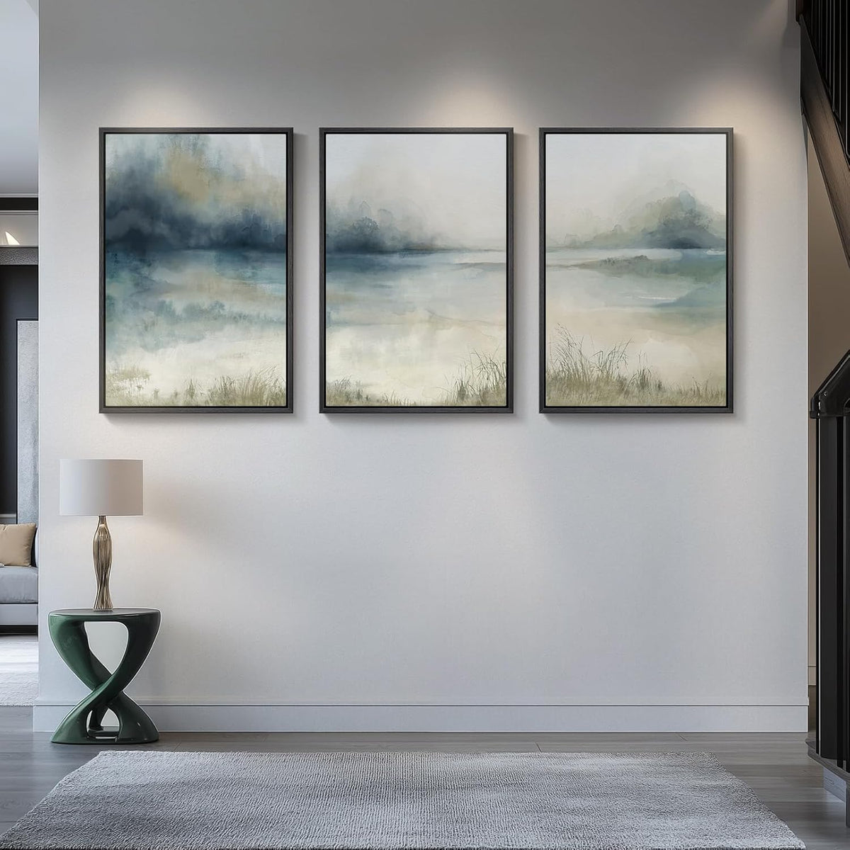 Large Framed Abstract Nature Landscape Wall Art for Living Room, 3 Piece Modern Canvas Prints