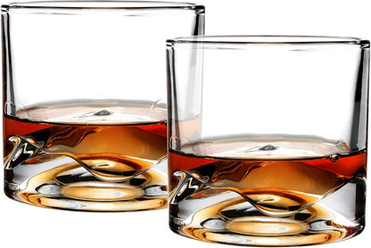 Mont Blanc Heavy Crystal Whiskey Glasses Gift Set of 2, Thick Freezable Bourbon Glass 1lb Each