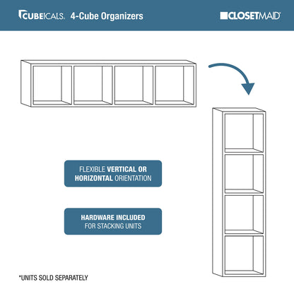 ClosetMaid Cubeicals 4 Cube Storage Shelf Organizer Bookshelf, Stackable, Vertical or Horizontal