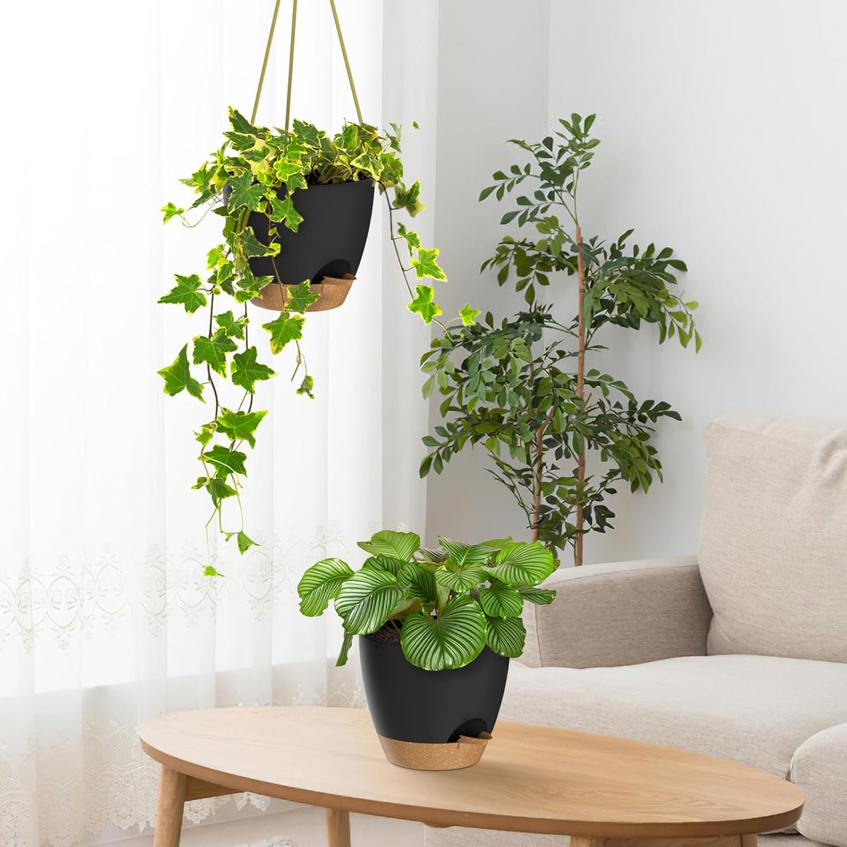 ZMTECH 6.5 Inch Hanging Planters for Indoor Outdoor Plants, 2 Pack Self Watering Hanging Plant Pots