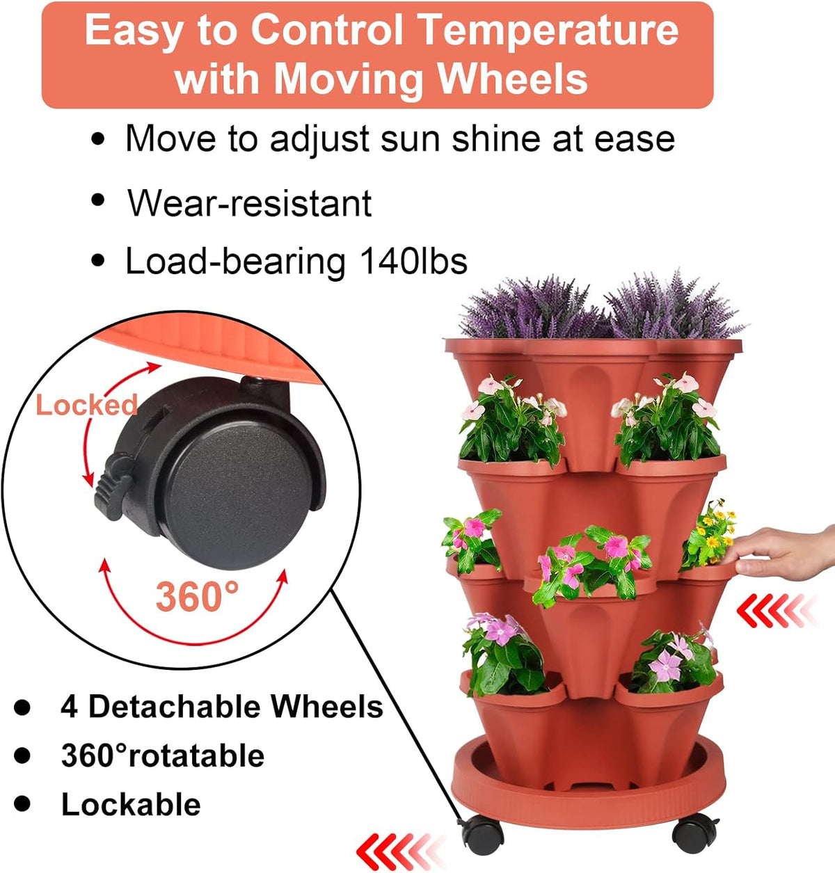 DUNCHATY Stackable Planters 4 Tier Vertical Garden Planting Tower Planters Strawberry, Herb