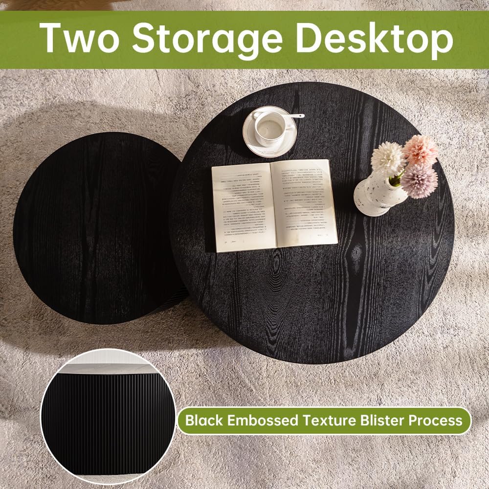 Round Nesting Coffee Table Modern Black Fluted Coffee Table Set of 2 Stripe Round Coffee Tables