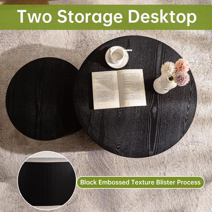 Round Nesting Coffee Table Modern Black Fluted Coffee Table Set of 2 Stripe Round Coffee Tables