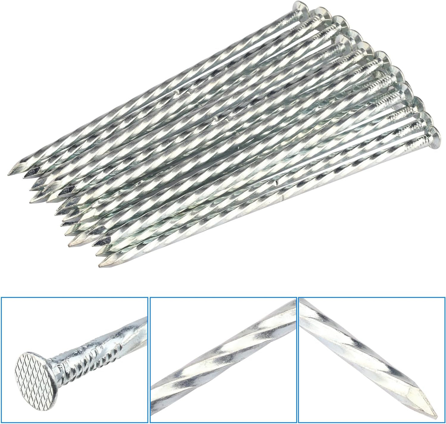 60 PCS 8 Inch Spiral Metal Galvanized Landscape Spikes, Galvanized Non-Rust Metal Garden Stakes
