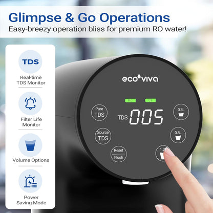Ecoviva Countertop Reverse Osmosis System RO Water Filter, 5-Stage Filtration, Real-time TDS