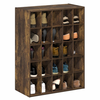 Furinno FANO 25-Cube Shoe Rack, Stackable Shoe Organizer, Amber Pine