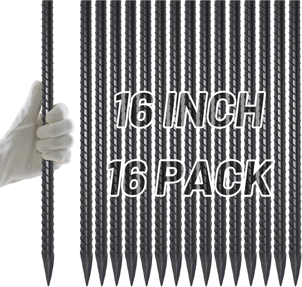 AAGUT 16 Inch Rebar Stakes Heavy Duty 16 Pack 3/8" Diameter Landscape Timber Spikes, Straight