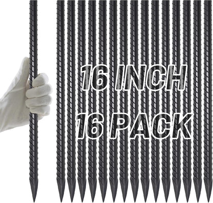 AAGUT 16 Inch Rebar Stakes Heavy Duty 16 Pack 3/8" Diameter Landscape Timber Spikes, Straight