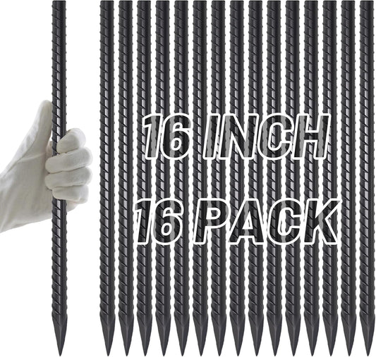 AAGUT 16 Inch Rebar Stakes Heavy Duty 16 Pack 3/8" Diameter Landscape Timber Spikes, Straight