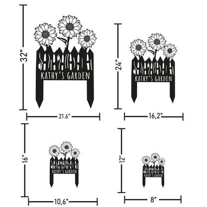 Custom Sunflower Metal Garden Sign with Stakes, Flower Garden Decor, Personalized Family Name Sign