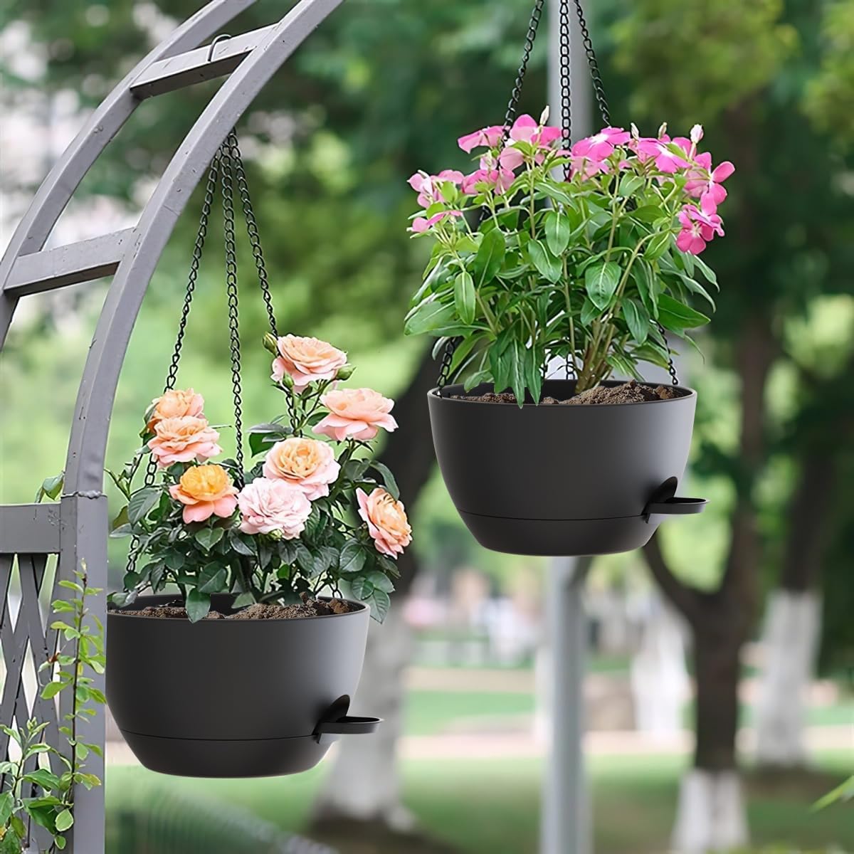 12 Inch Hanging Baskets 2 PC with Chains, Self-Watering Hanging Planters for Indoor Outdoor Plants