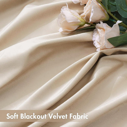 MIULEE Beige Velvet Curtains Thermal Insulated Blackout Curtain Drapes for Bedroom Living Room