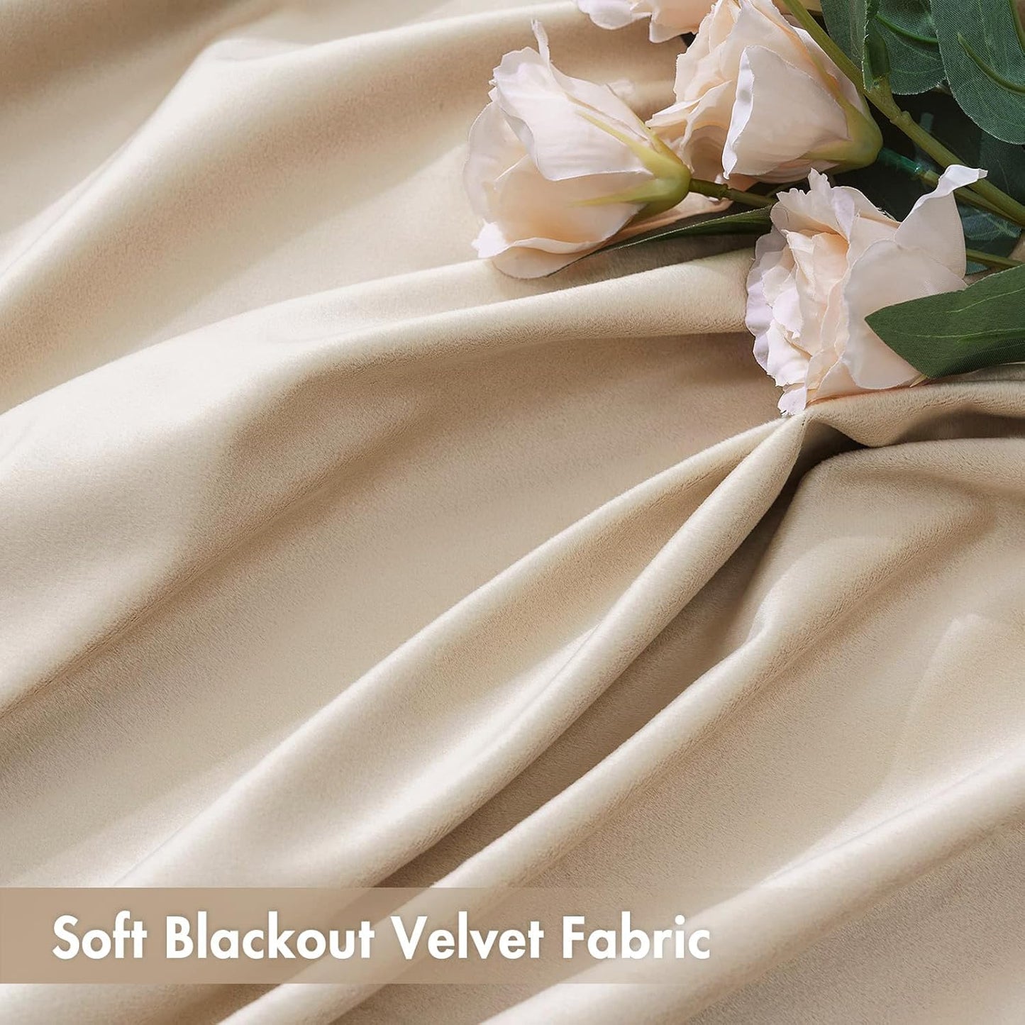 MIULEE Beige Velvet Curtains Thermal Insulated Blackout Curtain Drapes for Bedroom Living Room