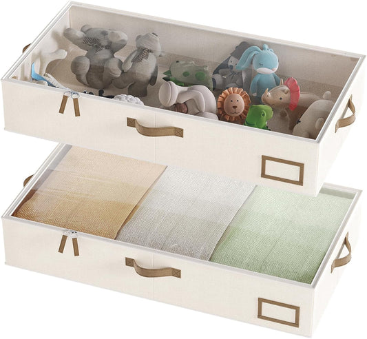 Under Bed Storage Containers, 2-Pack Underbed Storage Box, Collapsible Clothes Storage Bins with