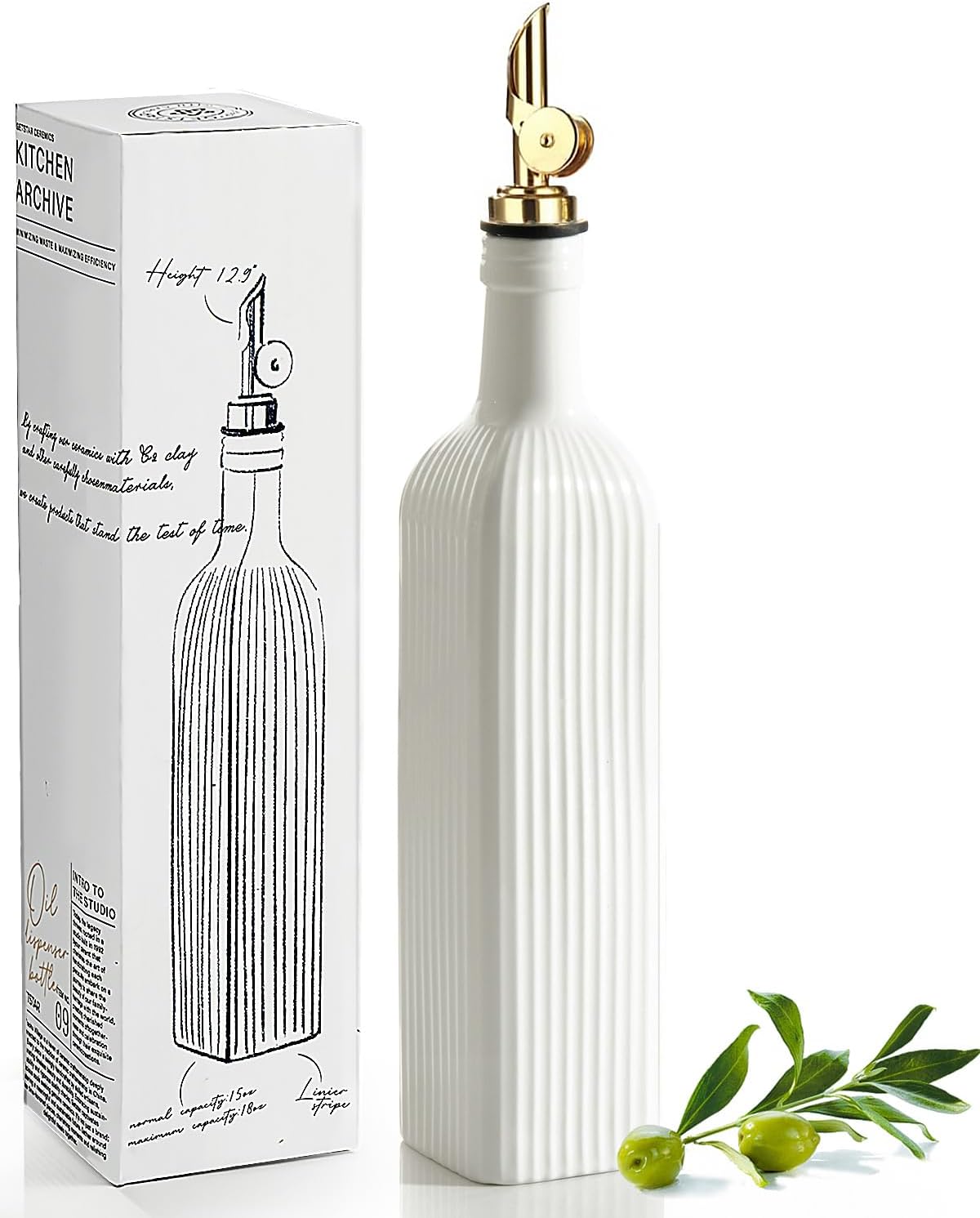 getstar 18 oz Olive Oil Dispenser Bottle for Kitchen, Ceramic Oil Bottle with Automatic Stainless