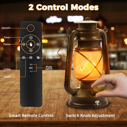 2 Pack Bronze Vintage 4 Modes Light LED Lanterns，Rechargeable Dancing Flame Lanterns Decorative