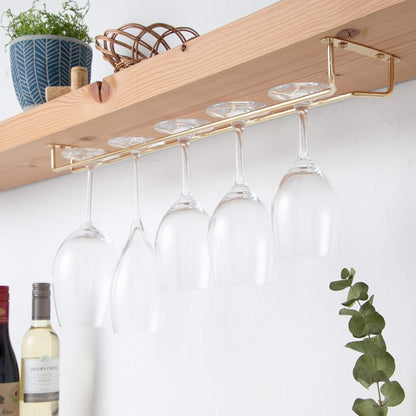 Soro Essentials- 24" Glass Hanging Stemware Rack Brass Plated Set of 2- Wine Glass Hangers Under